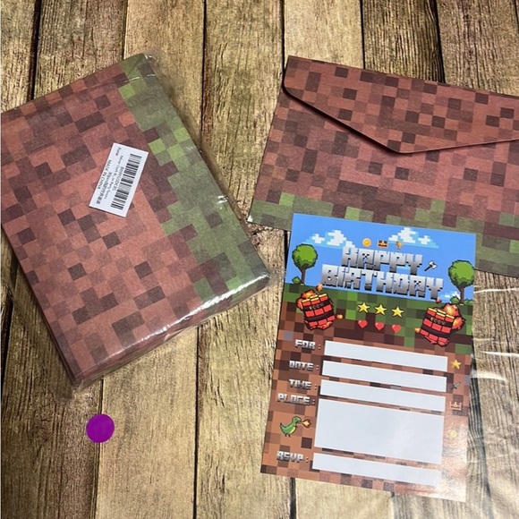 5for$10 Birthday Invasions Minecraft Inspired Dirt block Party invitation 30Pk - Picture 1 of 5